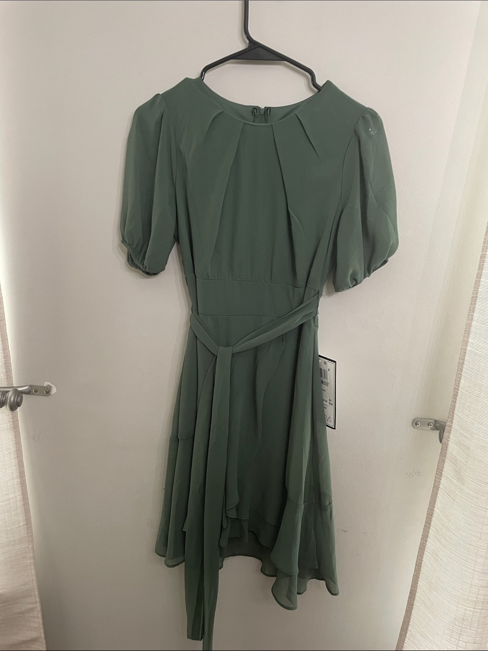 B Darlin Olive Green Puff-Sleeve High-Low Dress